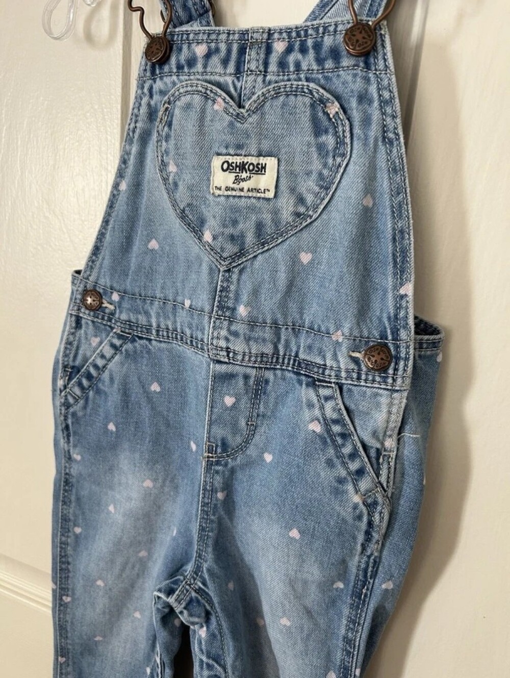 OshKosh Denim Overalls with Heart Print - Light Blue - Picture 2 of 4